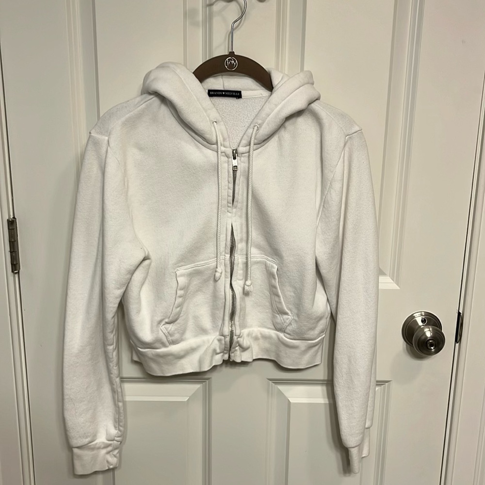 White Brandy Melville Cropped Zip-up Hoodie
